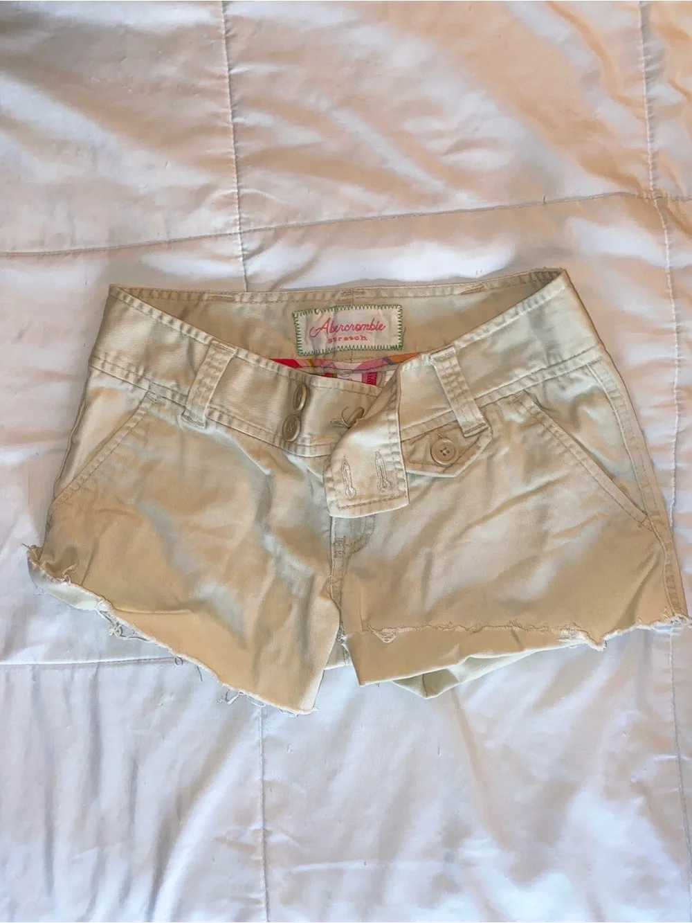Abercrombie & Fitch Cream Low-Rise Cutoff Shorts